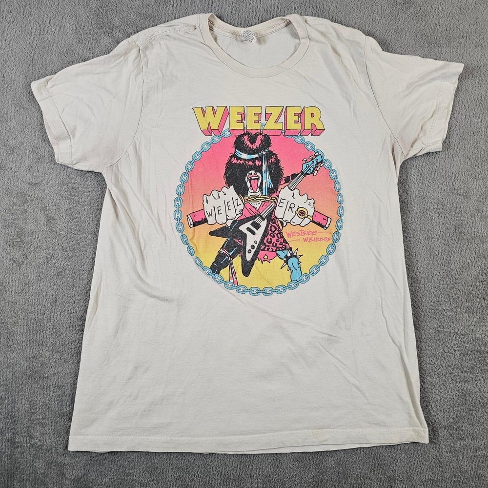 Weezer Westside Weirdos Graphic T-Shirt Large Cream Pacific Band Tee